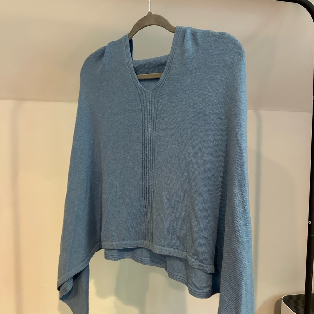 Neiman Marcus Blue Cashmere V-Neck Poncho Sweater